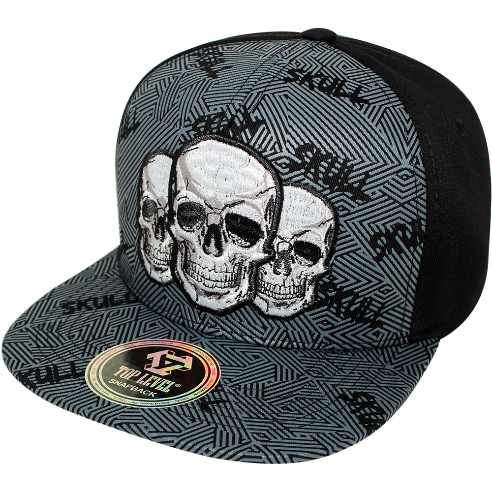 TOP LEVEL : SKULL | Front-raised Three Skulls Embroidery with Trippy S
