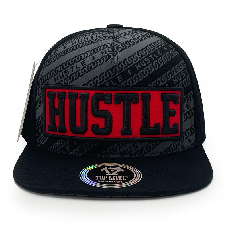 TOP LEVEL : HUSTLE | Red Patch Design Snapback Cap