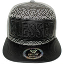 TOP LEVEL : BLESSED | Synthetic Leather Visor & Patch at Front Design Snapback Cap