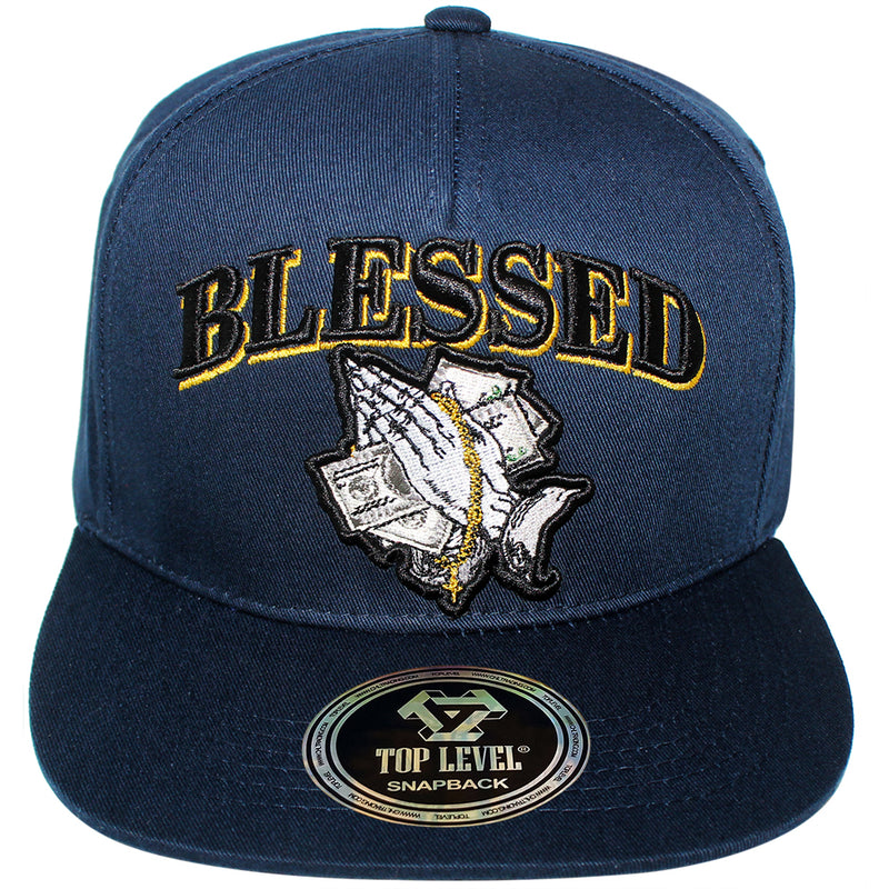 TOP LEVEL : BLESSED | Front-raised Verbiage Design & Prayer's Hand with Money Design Snapback Cap