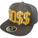 TOP LEVEL : BOSS | Front Raised Bo$$ Verbiage with Woven Textured Jute Fabric Design Snapback Cap