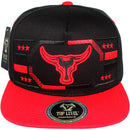 TOP LEVEL : BULL | Embroidered Black and Red Lines Design Snapback Cap