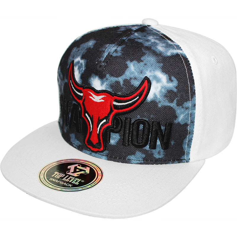 TOP LEVEL : BULL | Front-raised Bull Embroidery with Tie-Dye Design Snapback Cap