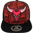 TOP LEVEL : BULL | Front Raised Bull Embroidery with Verbiage Print Design Snapback Cap