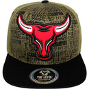 TOP LEVEL : BULL | Front Raised Bull Embroidery with Verbiage Print Design Snapback Cap