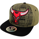 TOP LEVEL : BULL | Front Raised Bull Embroidery with Verbiage Print Design Snapback Cap
