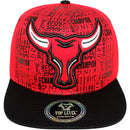 TOP LEVEL : BULL | Front Raised Bull Embroidery with Verbiage Print Design Snapback Cap