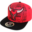 TOP LEVEL : BULL | Front Raised Bull Embroidery with Verbiage Print Design Snapback Cap