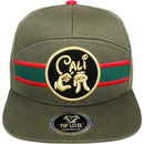 TOP LEVEL : CALI | Front Raised Cali Verbiage with Hand Sign Design Snapback Cap