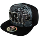 TOP LEVEL : DRIP | Front-raised Verbiage Embroidery and All-over Newspaper Print Design Snapback Cap