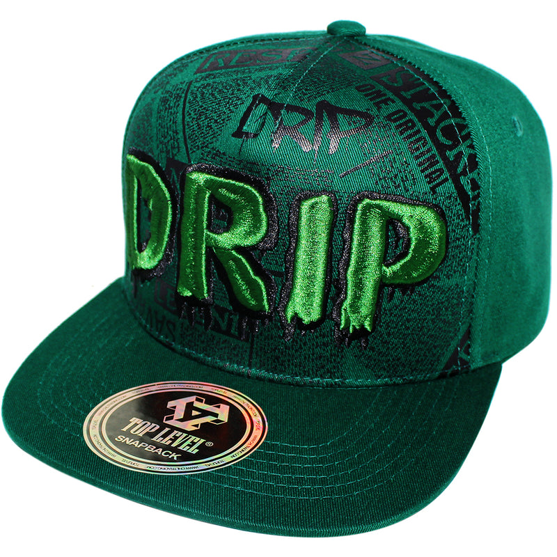 TOP LEVEL : DRIP | Front-raised Verbiage Embroidery and All-over Newspaper Print Design Snapback Cap