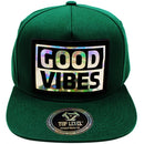 TOP LEVEL : GOOD VIBES | Iridescent Heat Transfer Vinyl Patch Design Snapback Cap