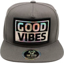 TOP LEVEL : GOOD VIBES | Iridescent Heat Transfer Vinyl Patch Design Snapback Cap