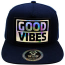 TOP LEVEL : GOOD VIBES | Iridescent Heat Transfer Vinyl Patch Design Snapback Cap