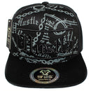 TOP LEVEL : HUSTLE | Verbiage with Barbed Wire & Chain Print Design Snapback Cap