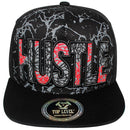TOP LEVEL : HUSTLE | Front-raised Verbiage with Crack Details Design Snapback Cap