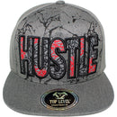 TOP LEVEL : HUSTLE | Front-raised Verbiage with Crack Details Design Snapback Cap