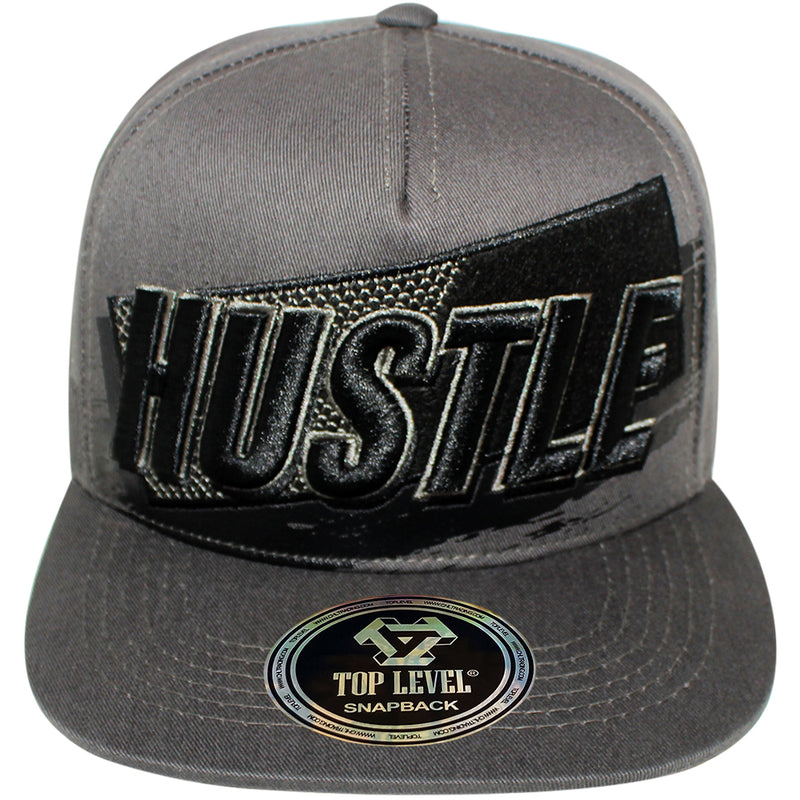 TOP LEVEL : HUSTLE | Front-raised Verbiage Embroidery with Felt Patch Design Snapback Cap
