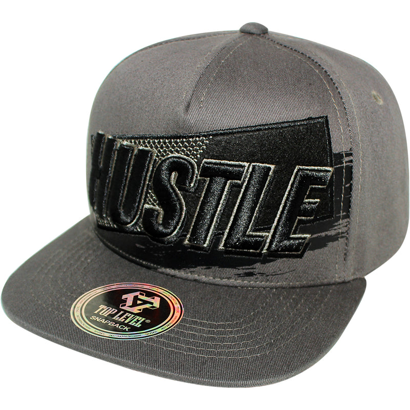TOP LEVEL : HUSTLE | Front-raised Verbiage Embroidery with Felt Patch Design Snapback Cap