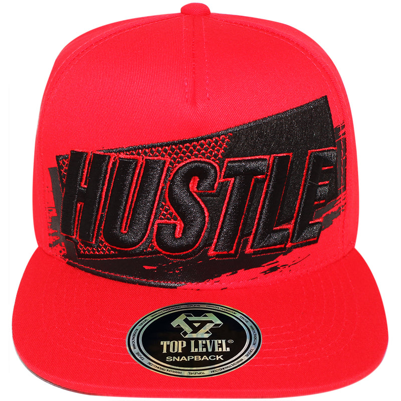 TOP LEVEL : HUSTLE | Front-raised Verbiage Embroidery with Felt Patch Design Snapback Cap