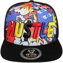 TOP LEVEL : HUSTLE | Front Raised Hustle Verbiage Embroidery with Cartoon Sublimation Design Snapback Cap