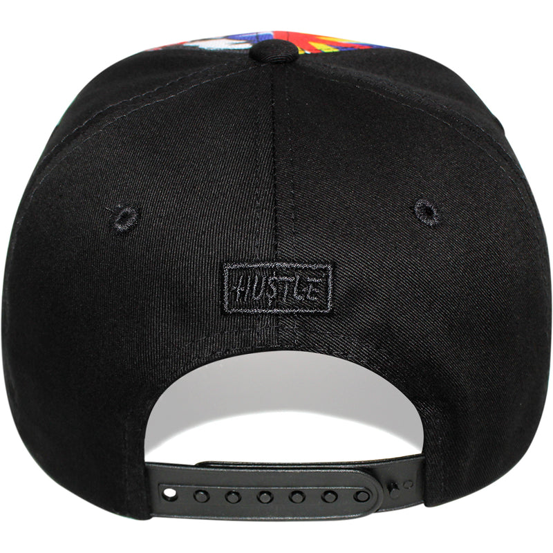 TOP LEVEL : HUSTLE | Front Raised Hustle Verbiage Embroidery with Cartoon Sublimation Design Snapback Cap
