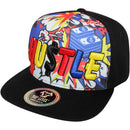 TOP LEVEL : HUSTLE | Front Raised Hustle Verbiage Embroidery with Cartoon Sublimation Design Snapback Cap
