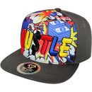 TOP LEVEL : HUSTLE | Front Raised Hustle Verbiage Embroidery with Cartoon Sublimation Design Snapback Cap