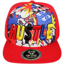 TOP LEVEL : HUSTLE | Front Raised Hustle Verbiage Embroidery with Cartoon Sublimation Design Snapback Cap