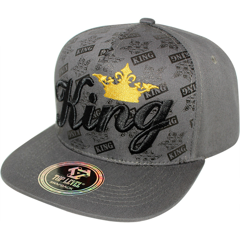 TOP LEVEL : KING | Front-raised Verbiage with Crown Design Snapback Cap