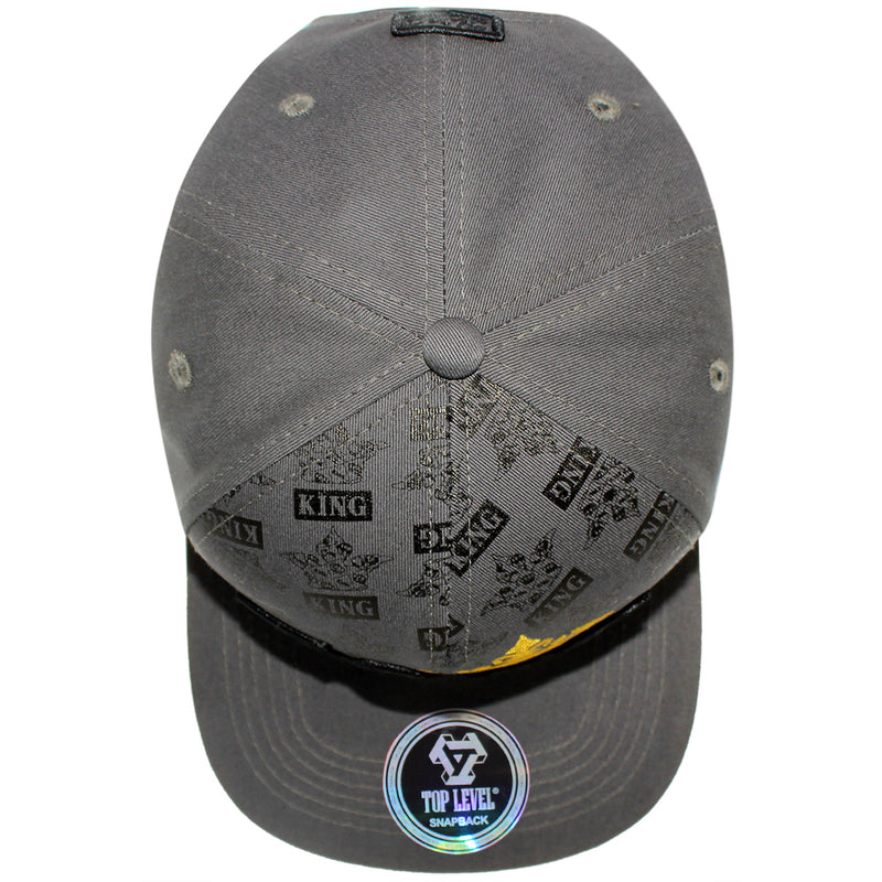 TOP LEVEL : KING | Front-raised Verbiage with Crown Design Snapback Cap