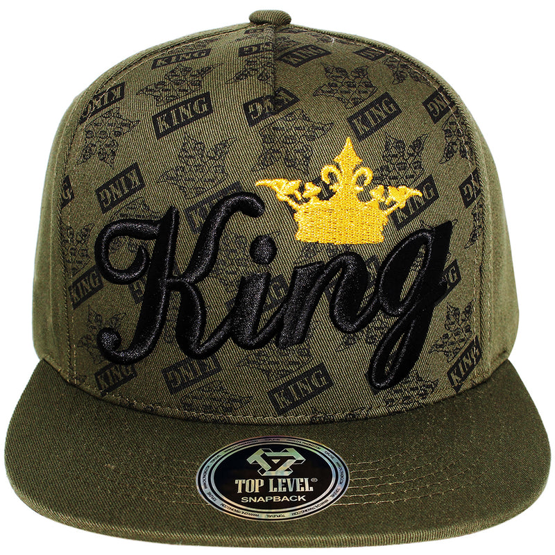 TOP LEVEL : KING | Front-raised Verbiage with Crown Design Snapback Cap