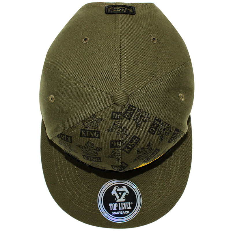 TOP LEVEL : KING | Front-raised Verbiage with Crown Design Snapback Cap