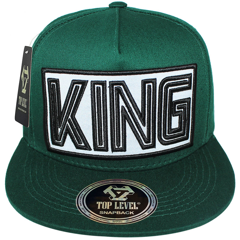 TOP LEVEL : KING | Verbiage Design with Reflective Fabric Patch Design Snapback Cap