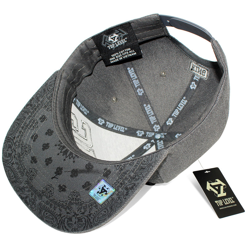 TOP LEVEL : KING | Verbiage Outline Embroidery & Bandana Print Design Snapback Cap