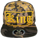 TOP LEVEL : KING | Front-raised Verbiage Patch with All-over Crown Print Design Snapback Cap
