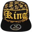 TOP LEVEL : KING | Front-raised Verbiage Patch with All-over Crown Print Design Snapback Cap