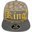 TOP LEVEL : KING | Front-raised Verbiage Patch with All-over Crown Print Design Snapback Cap