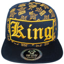 TOP LEVEL : KING | Front-raised Verbiage Patch with All-over Crown Print Design Snapback Cap
