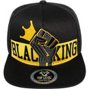 TOP LEVEL : BLACK KING | Embossed Black Fist Embroidery with Black King Print Design Snapback Cap