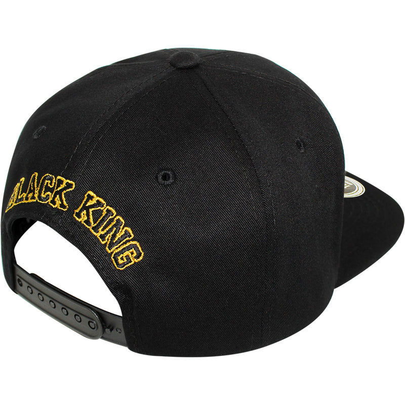 TOP LEVEL : BLACK KING | Embossed Black Fist Embroidery with Black King Print Design Snapback Cap