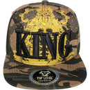 TOP LEVEL : KING | Front-raised Verbiage with King Lion Print Design Snapback Cap