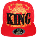 TOP LEVEL : KING | Front-raised Verbiage with King Lion Print Design Snapback Cap