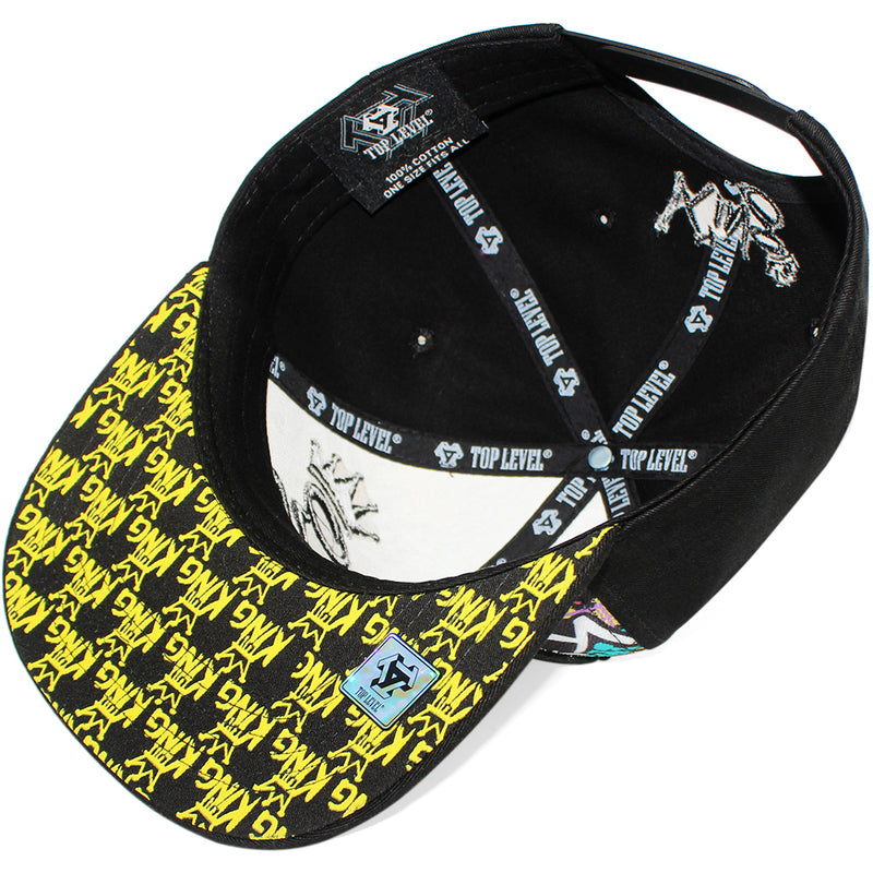 TOP LEVEL : KING | Front-raised King Verbiage Embroidery with Cartoon Sublimation Design Snapback Cap