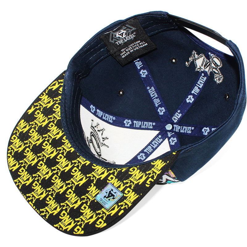 TOP LEVEL : KING | Front-raised King Verbiage Embroidery with Cartoon Sublimation Design Snapback Cap