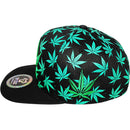 TOP LEVEL : MARIJUANA | Front Raised Embroidery with All-over Marijuana Print Design Snapback Cap