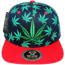 TOP LEVEL : MARIJUANA | Front Raised Embroidery with All-over Marijuana Print Design Snapback Cap