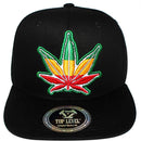 TOP LEVEL : MARIJUANA | Front-raised Marijuana with Rasta Color Design Snapback Cap