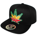 TOP LEVEL : MARIJUANA | Front-raised Marijuana with Rasta Color Design Snapback Cap