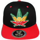 TOP LEVEL : MARIJUANA | Front-raised Marijuana with Rasta Color Design Snapback Cap